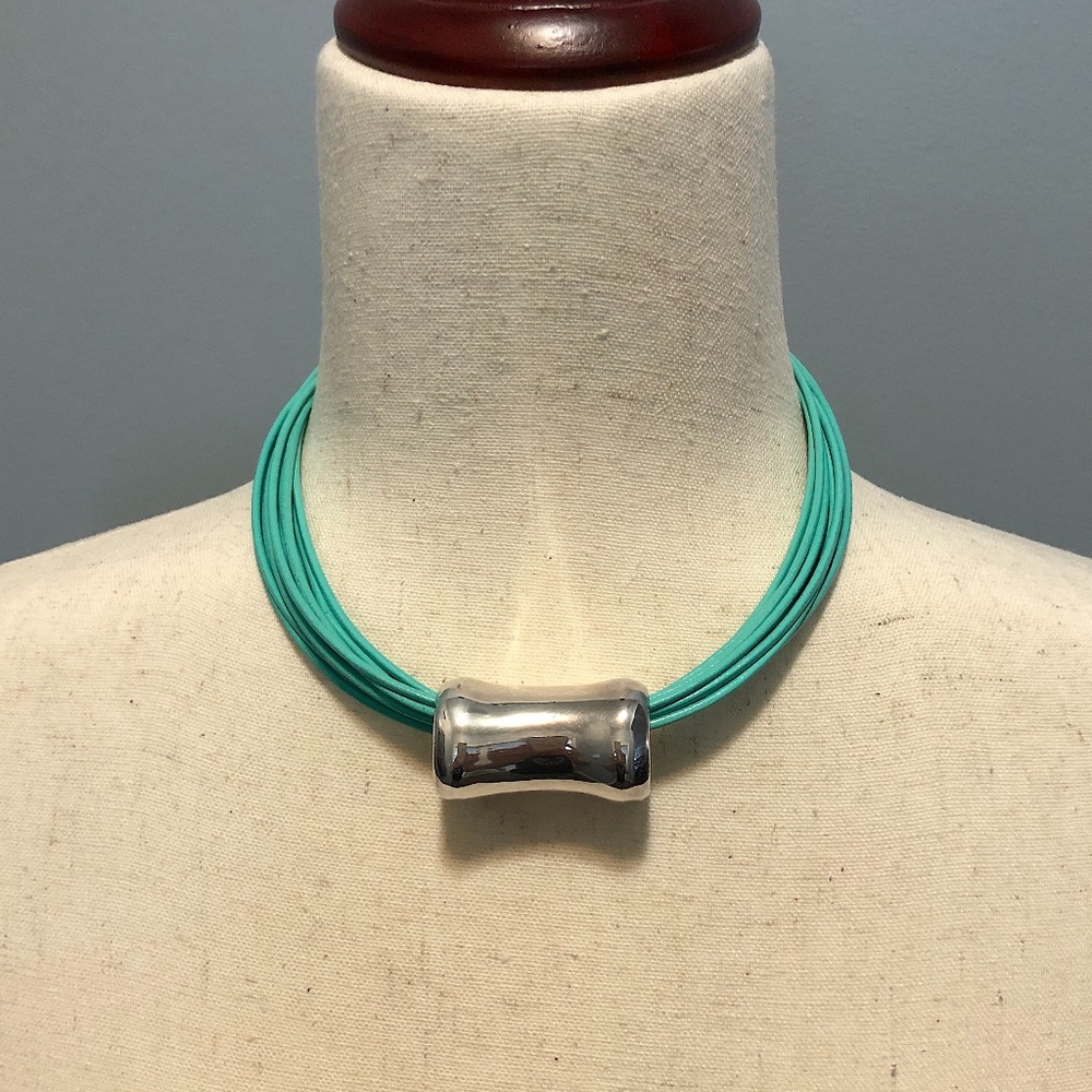 Simon Sebbag SSilver Pendant MultiStrand turquiose Leather Necklace